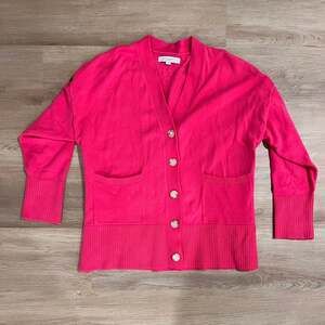LOFT Pink V-Neck Button Front Oversized Knit Layering Cardigan Sweater Size XL